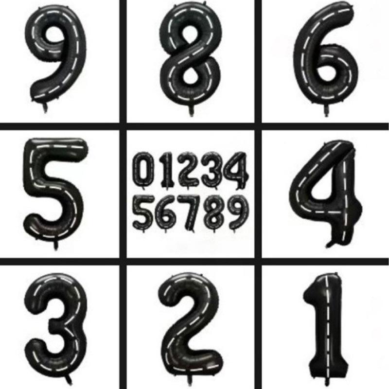 1pcs 40inch imitation American black and white striped line racing theme large digital white digital party decoration big number