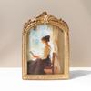 Handcrafted Antique Gold Carving Arch Picture Frame With Hanging Hook And Stand For Wall Or Tabletop Decoration Display