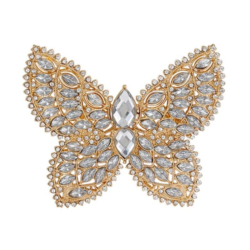 Crystal Butterfly Brooch Zinc Alloy Elegant Design Lightweight For Daily Wear And Evening Event Secure Pin Gift белый