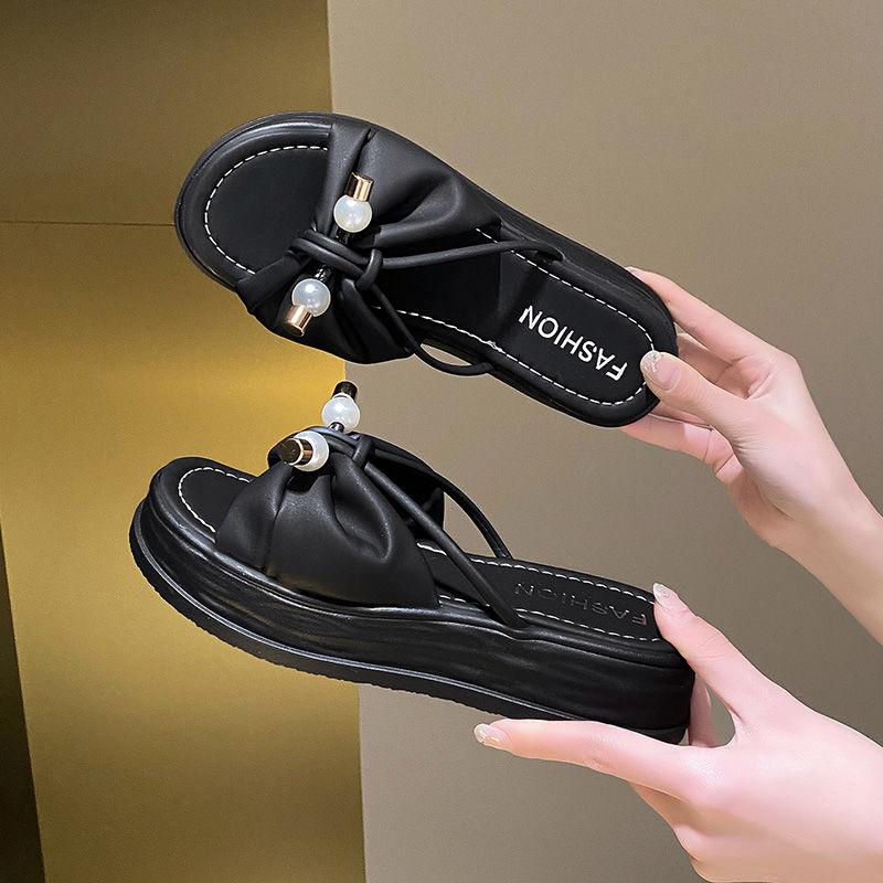 Fashion Black Thick Crystals Women's Slippers and Ladies Sandals on Beach Jewels White Slides Platform Summer 2024 Shoes Rhenstone Trend