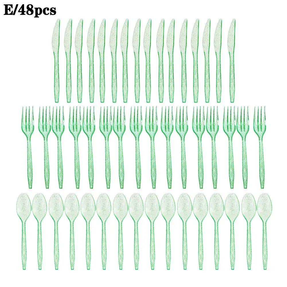 48pcs/Set Plastic Cutlery Spoons Forks Knife Flatware Reusable Tableware Disposable Plastic Tableware Knife, Fork And Spoon