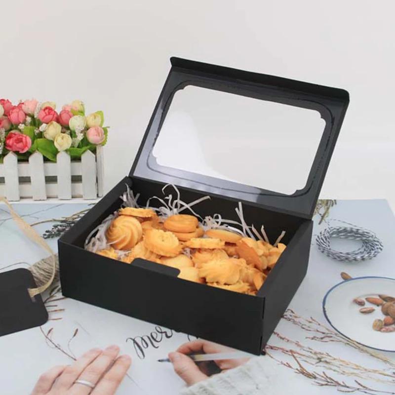 12Pcs Large Kraft Paper Box Cookie Candy Cake Gift Box Transparent Window Birthday Christmas Gift Packaging Bag Party Supplies
