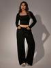 Autumn Casual Long Pants Set Square Neck Long Sleeve Short Top Women Sportswear