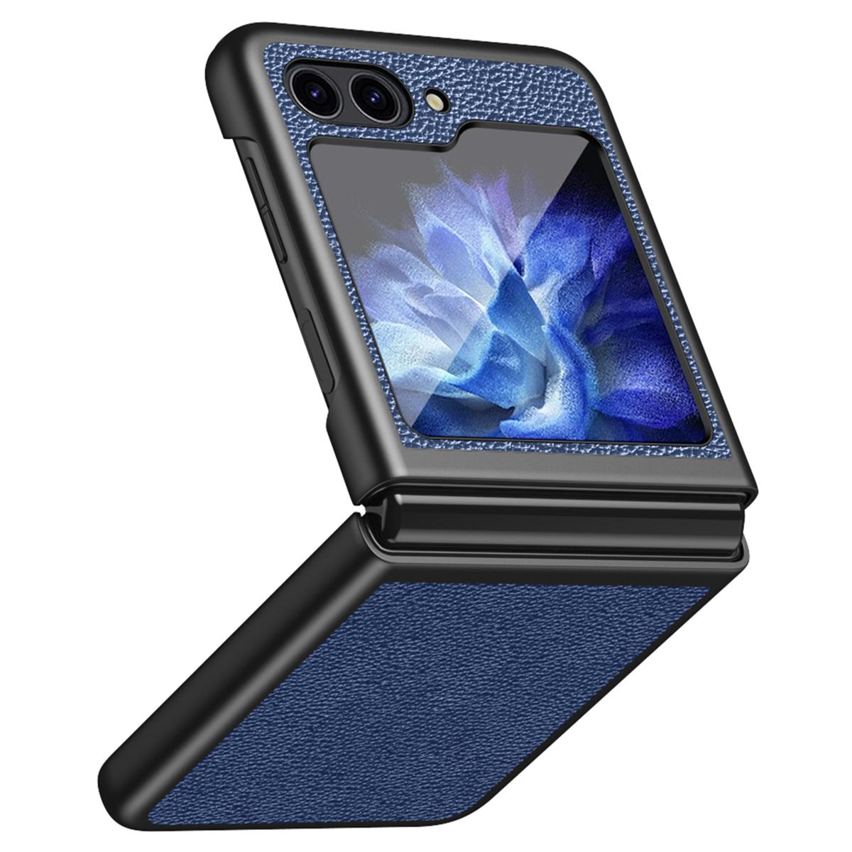 

For Samsung Galaxy Z Flip7 FE 5G/Z Flip6 5G/Z Flip5 5G Case PU Leather+Hard PC Anti-Drop Phone Cover Blue