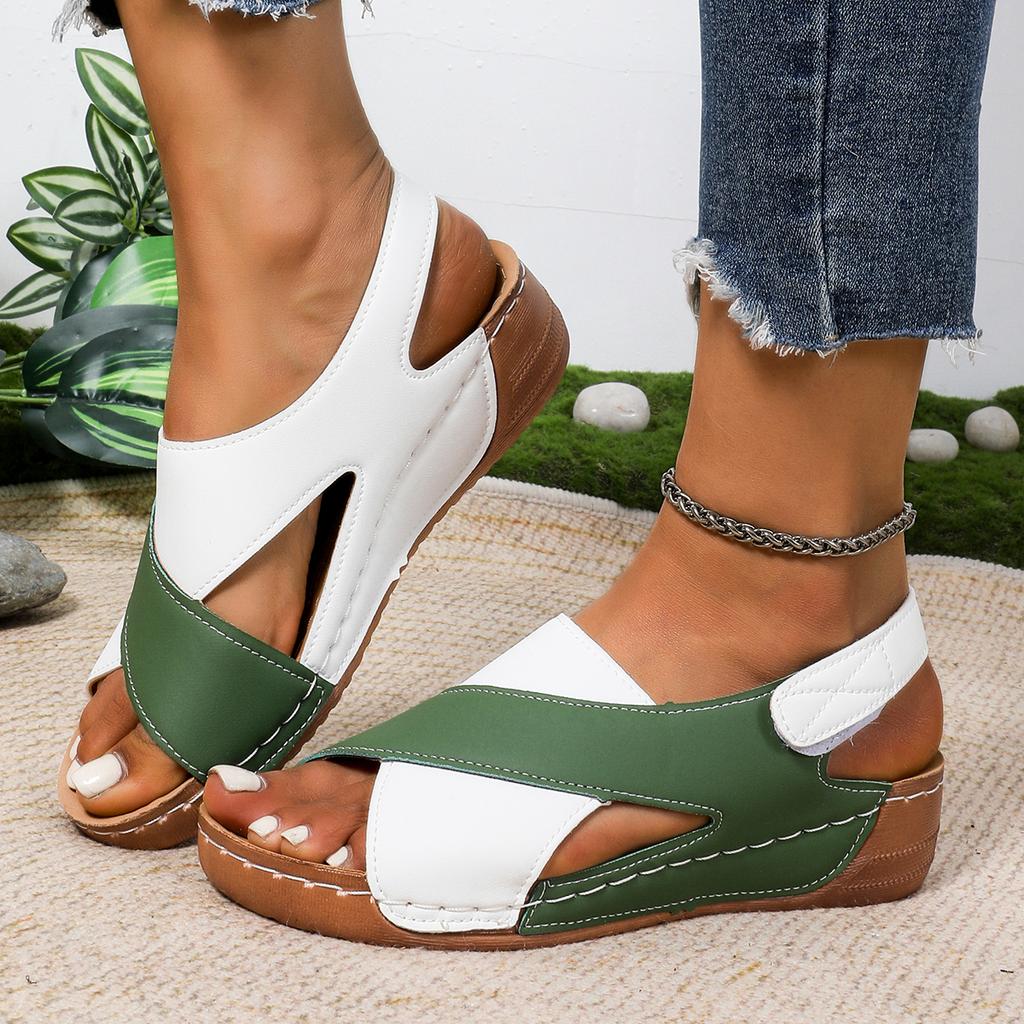 Fashion Mix Color Women Wedge Sandals Summer 2025 New Comfortable Non Slip Beach Shoes for Woman Leather Platform Roman Sandals Women