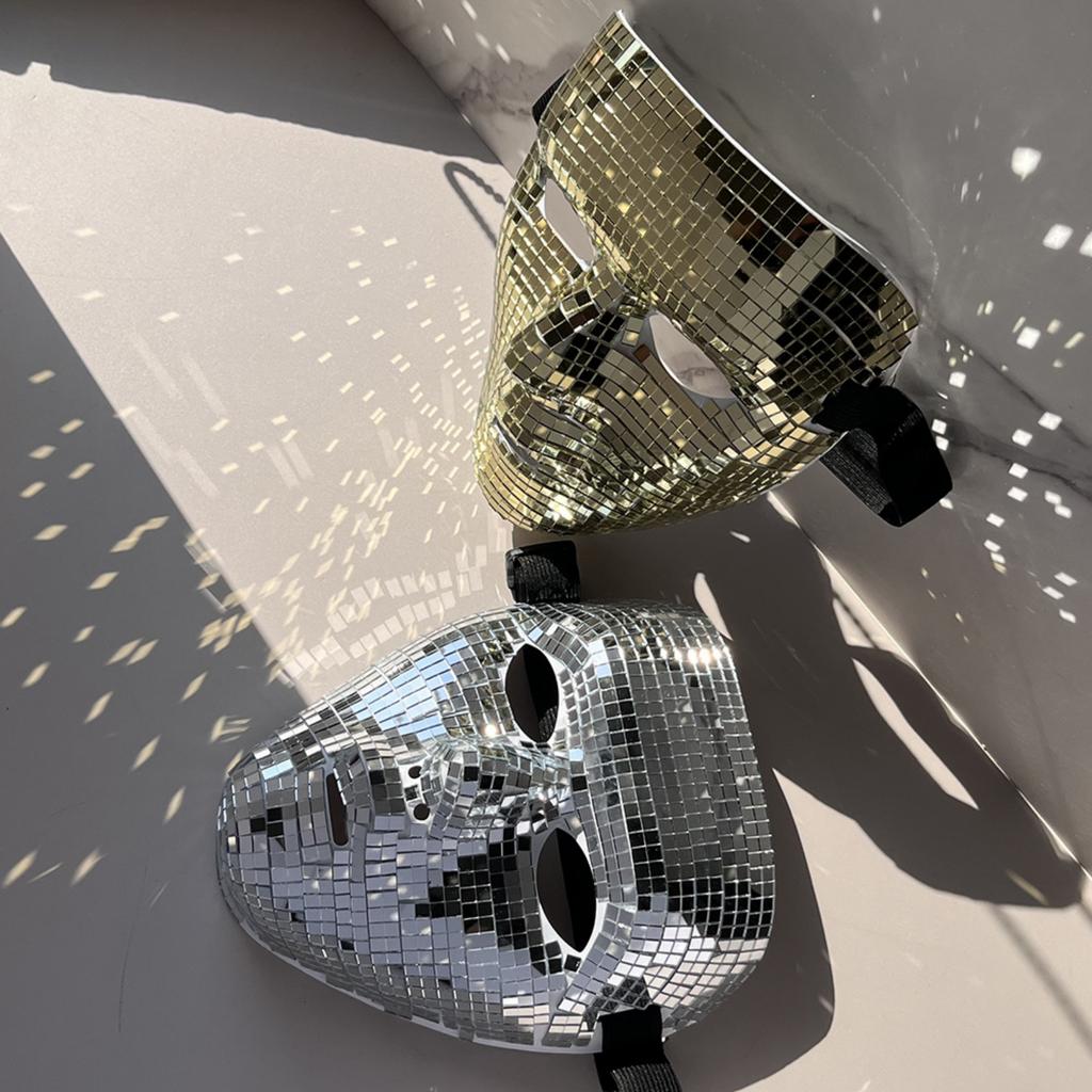 Maschera Specchio Mosaico Integrale Riflettente Stile Palla da Discoteca Accessorio Costume per Festa Evento Halloween Decorazione Cinturino Regolabile
