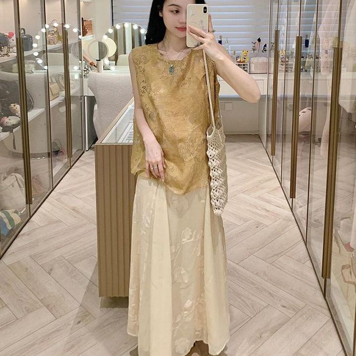 2026 Chinese-Style Summer Set: Elegant High-End Sleeveless Top & Skirt