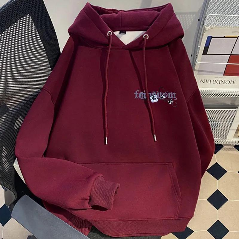 Męska bluza z kapturem w stylu vintage z nadrukiem miecza i kwiatów wiśni, z podszewką z polaru, luźny krój, modna kurtka jesienno-zimowa