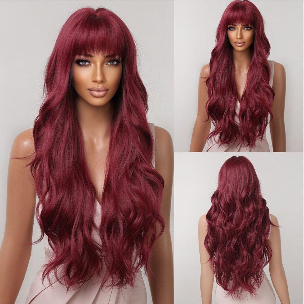 Long Natural Wavy Platinum Blonde Wigs with Bangs Cosplay Party Lolita Synthetic Wigs for Women Heat Resistant Fiber