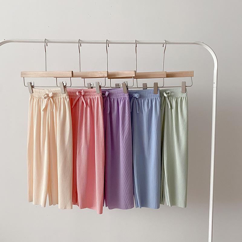 Girls' Ice Silk Wide Leg Pants Summer Korean Children's Loose Pants Baby Elastic Casual Pants