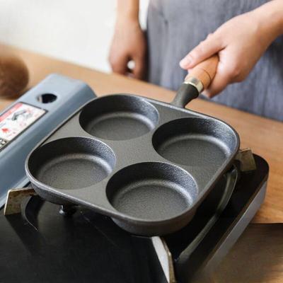 Frying Pan with 4 Holes - Non-stick Cast Iron Four-hole Egg Dumpling Pan - Deepened for Egg Buns - Non-stick Flat-bottom Pan - Egg Frying Gadget