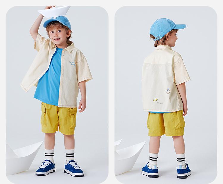 Mini Balabala Boys' Shirt Breathable Soft Casual Cute Collar Short Sleeve Top