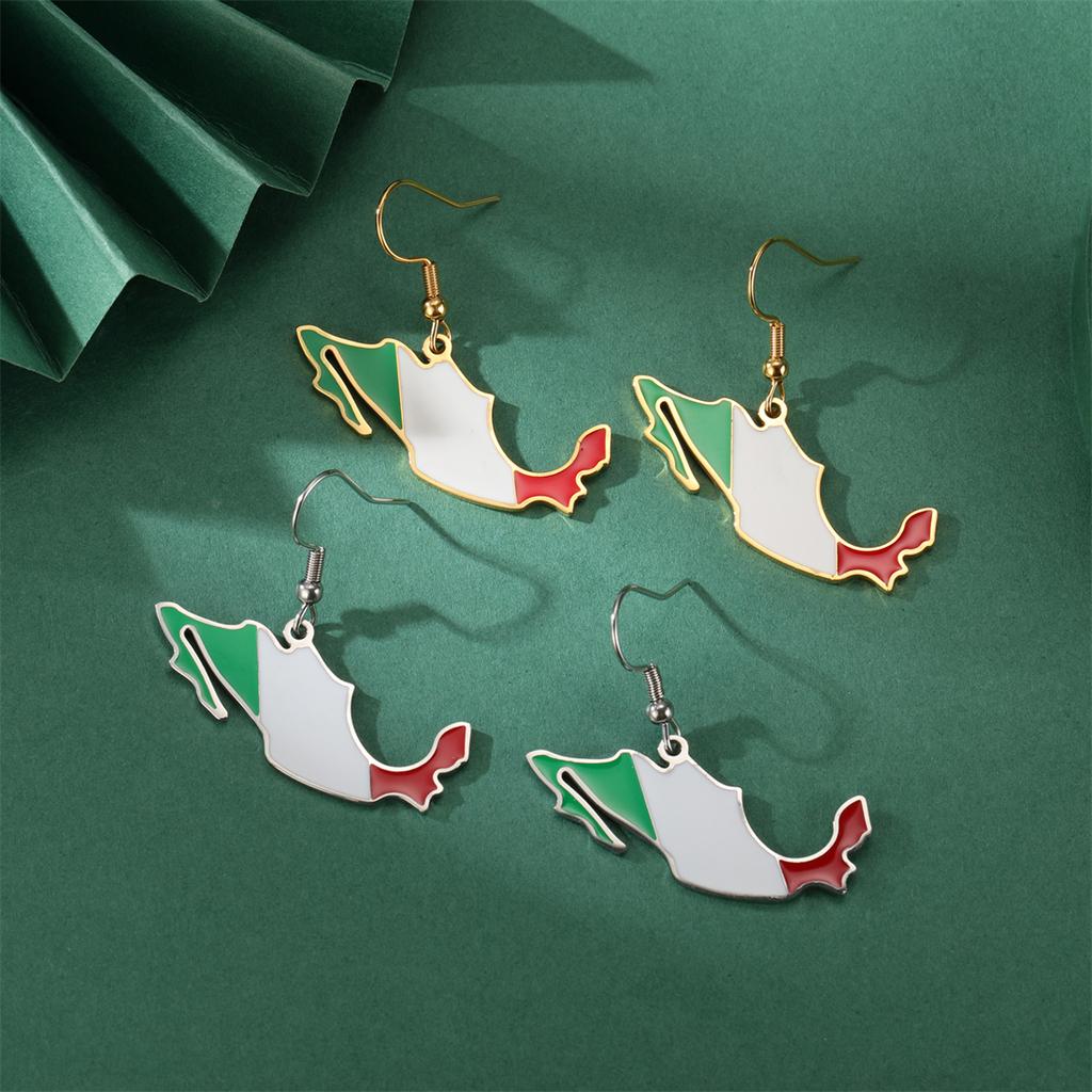 Drip Oil Mexico Map Earrings For Women Stainless Steel Gold Silver Color Charm Fashion Mexican Flag Earring Jewelry Gift