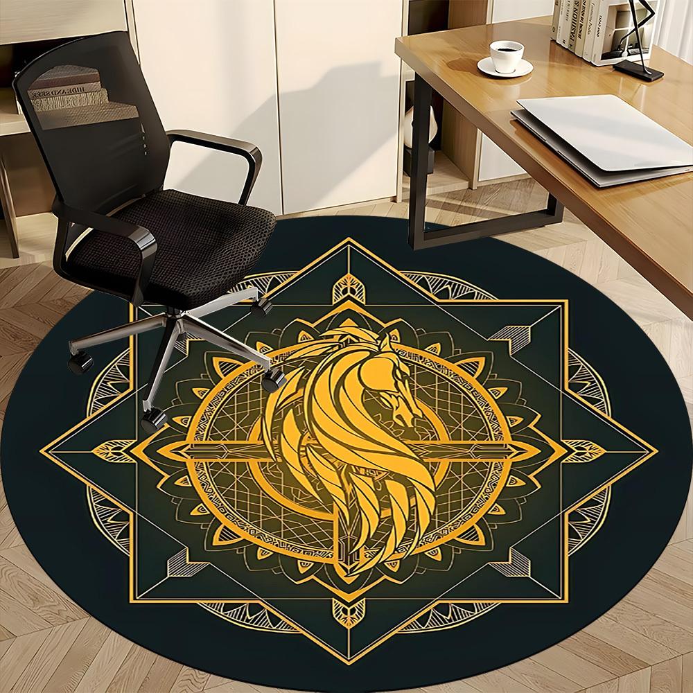 1PC Horse Mandala Office Round Area Rug, Mat Suitable For Office, Under Office Chairs Bedroom Living Room Home Decor, Room Deco