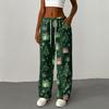 Women's Casual Fashion Printed Elastic Waist Loose Straight Leg Pants With Rope