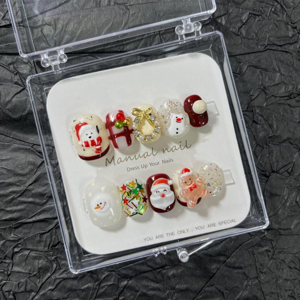 Christmas Collection: Cute Cartoon Girl Wearable Nail Stickers, Handmade & Removable