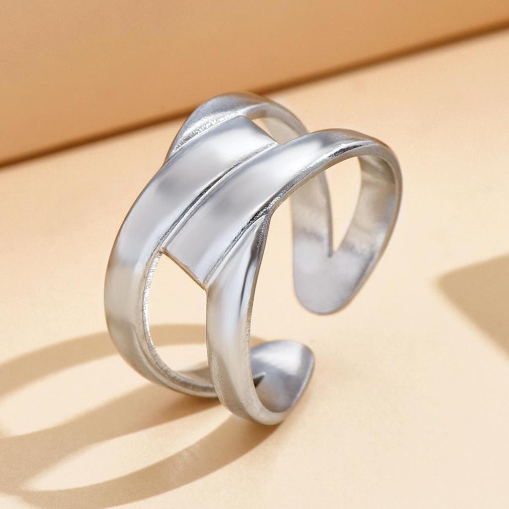 Women's Geometric Weave Stainless Steel Open Ring