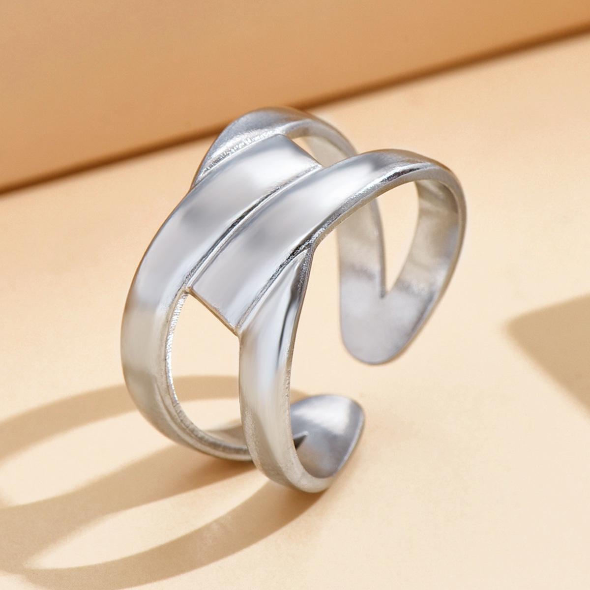 Women s Geometric Weave Stainless Steel Open Ring