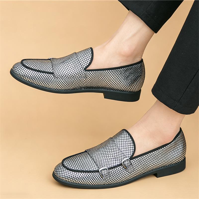 Luxury Fashion Men's Gold Silver Patent Leather Shoes Designer Brand Monk Strap Loafers Formal Wedding Dress Homecoming Footwear