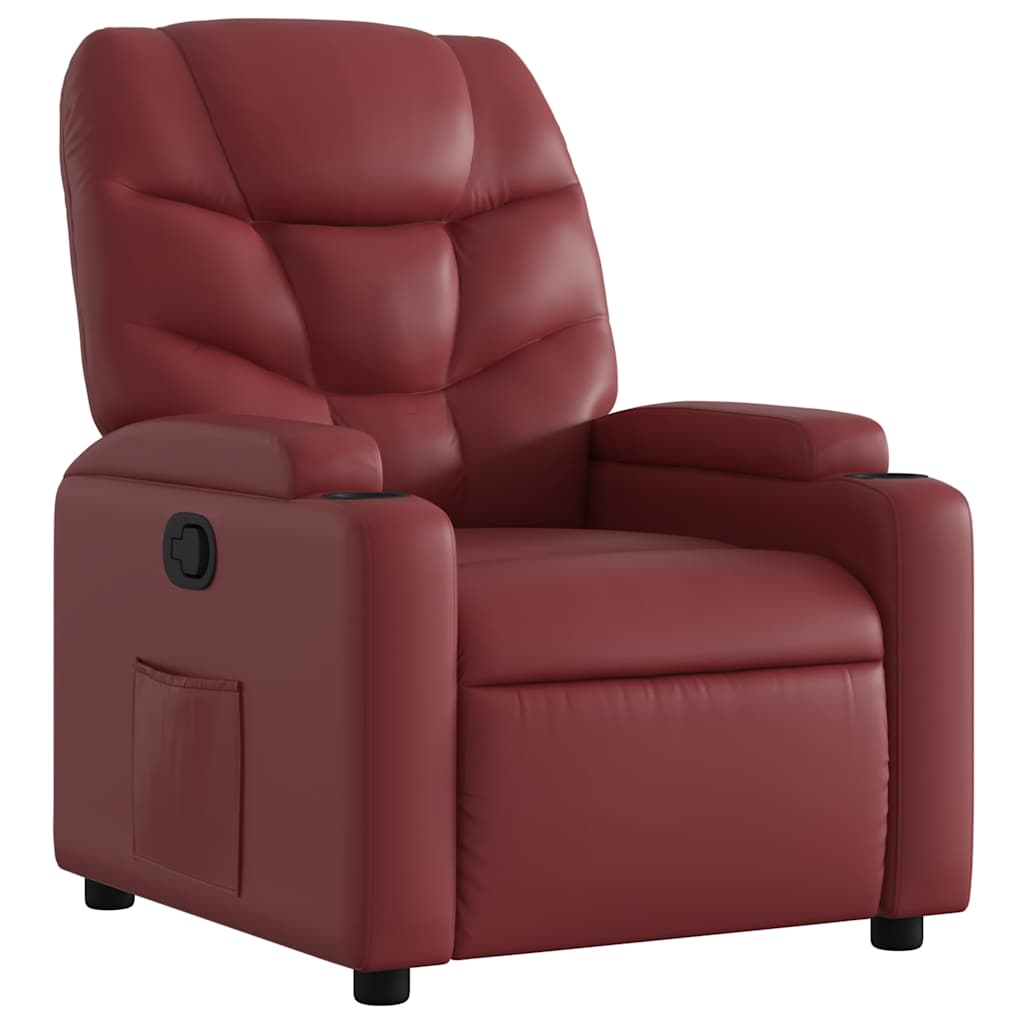 Recliner Chair Burgundy Synthetic Leather