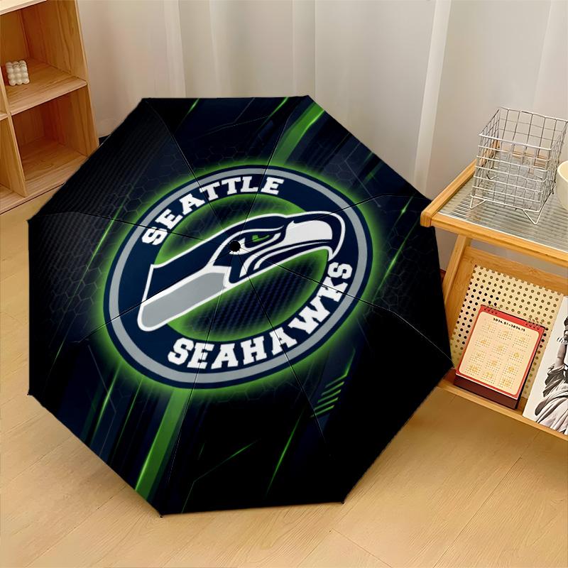 Seattle Seahawks Print Auto 8?Ribs Folding Umbrella Wind Resistant Lightweight Automatic Umbrella For Daily Travel