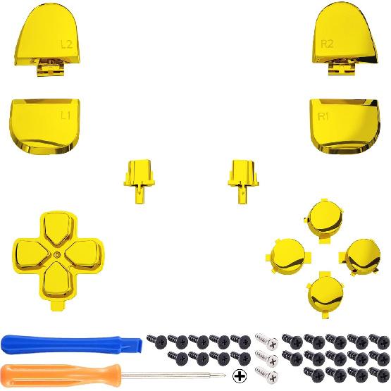 eXtremeRate Replacement D-pad R1 L1 R2 L2 Triggers Share Options Face Buttons, Chrome Gold Full Set Buttons Compatible with ps5 Controller BDM-030