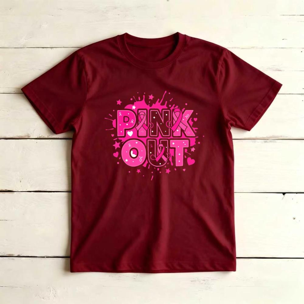 Pink Out Splash Star Heart Letter Graphicunisex Summer Cotton T Shirt Breast Cancer Support Sport Short Sleeve Garment