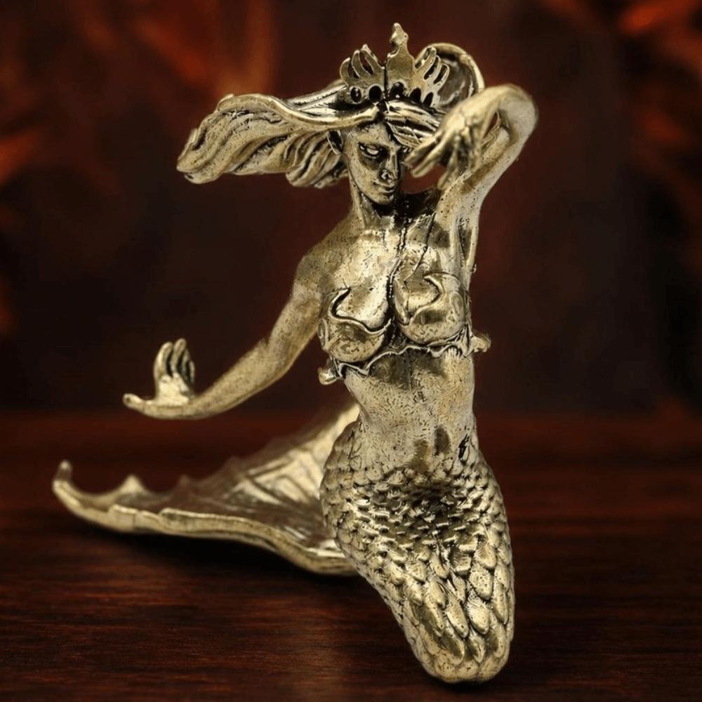 Elegant Mermaid Figurine Decor Solid Brass Mermaid Sculpture Brass Beauty Figurine Desktop Decor
