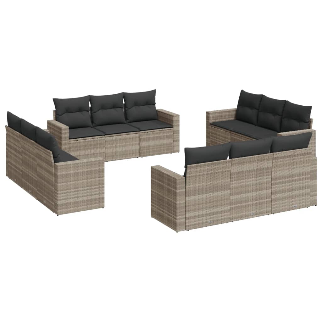 12 Piece Garden Sofa Set with Cushions Light Grey Poly Rattan