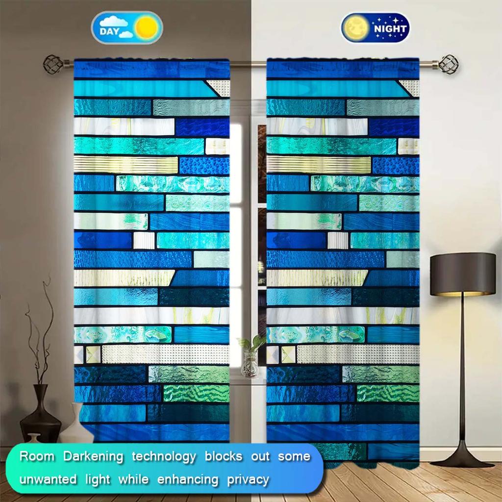 2-Panels Blue Series Glass Window Curtains   Distinctive Printed Curtains   Suitable for Gifting To Family and Friends