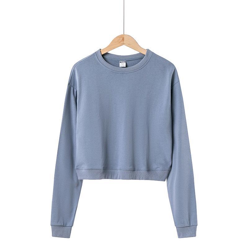 Women's Trendy Cropped Round Neck Sweatshirt – Spring/Autumn Loose Fit