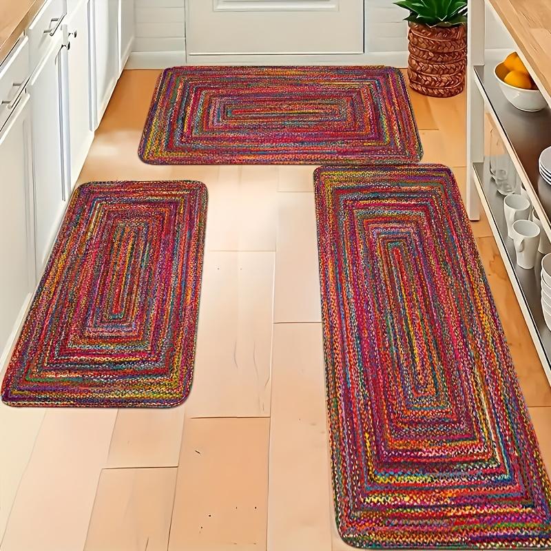 1Pcs Anti Fatigue Kitchen Rugs,   Bohemian RedPrint Waterproof Non-Slip Thick Cushioned Kitchen Mat Heavy Duty Comfort Standing Mat for Kitchen