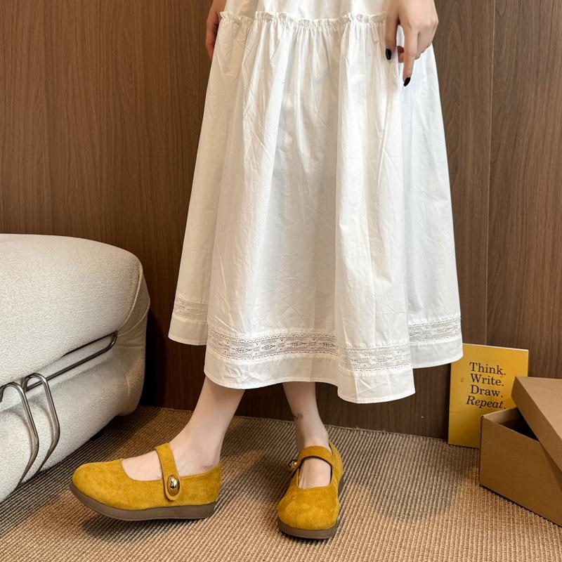 French Birkenstock Single Shoes Women's 2025 New Spring and Summer with Skirt Soft Flat Mary Jane Shoes Versatile Evening Doudou Shoes