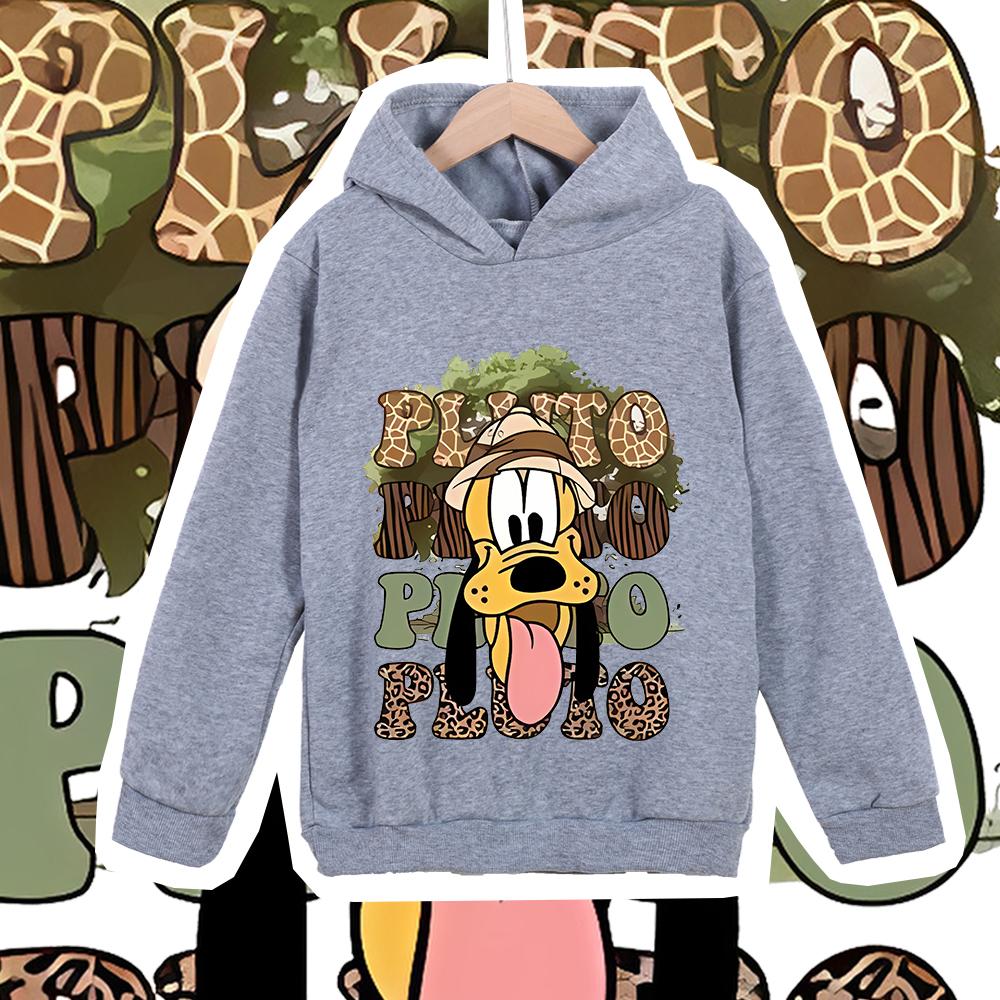 Disney Pluto Animal Kingdom Print Kids Fleece Hoodie For Boys And Girls Warm Plush Lined Children Pullover Soft Winter Outerwear