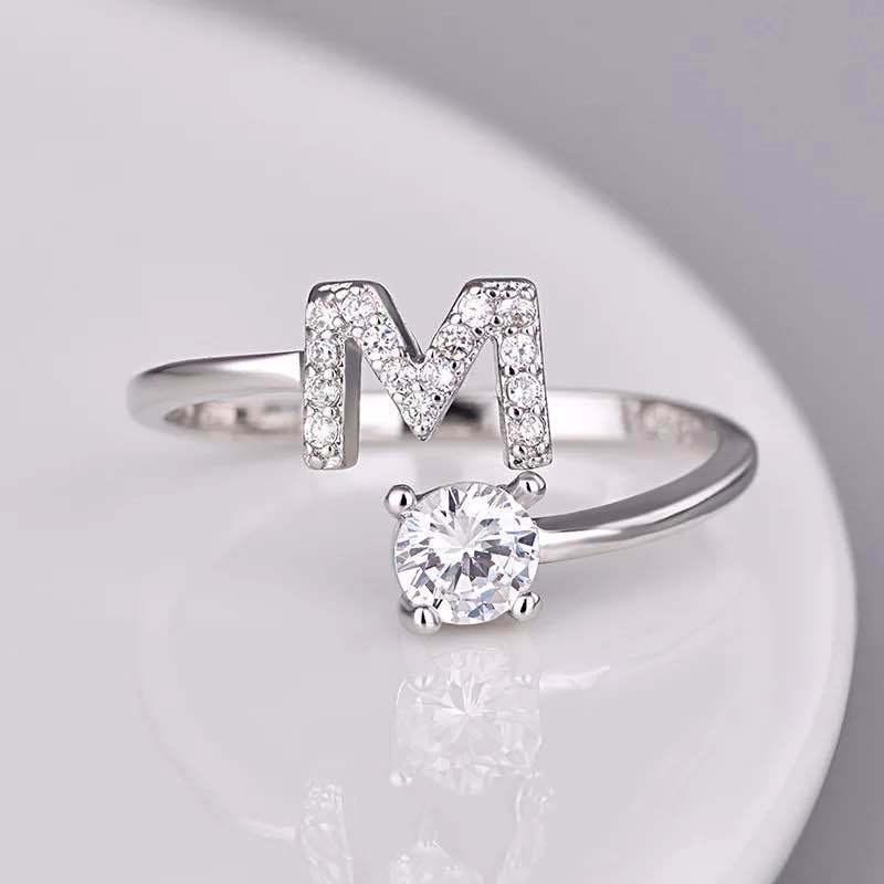 Shining 26 Letters Adjustable Rings Initial A-Z Alphabet Opening Ring For Women Charm Jewelry Gift