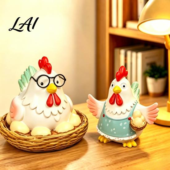 Weatherproof Resin Garden Decor Cartoon Hen Statue with Eggs Pastoral Style Figurine for Handmade Farmhouse Kitchen Ornaments Yard Patio Decor