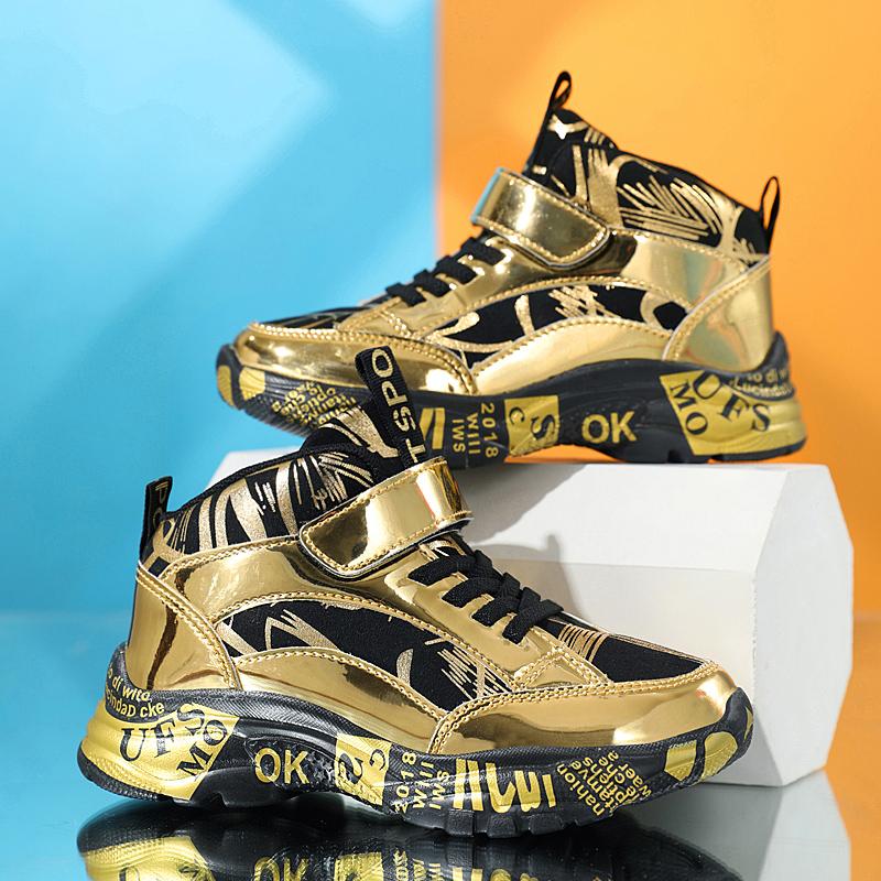 Kids Running Shoes Boys Non-slip Waterproof Casual Shoes Glossy Leather Sneakers Fashion Teenager Trekking Sport Shoes