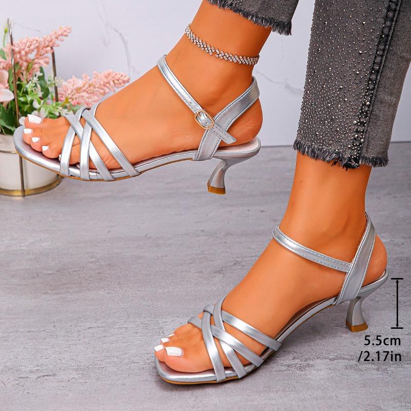 Fashion Temperament One Strap Stiletto Sandals Women's Summer New Square Toe Open Toe Cross Slim Strap Non-slip High Heels