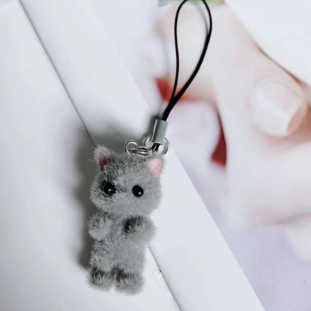 

Kawaii Flocking Cat Подвеска для телефона с ремешком на шею Милый бант Котенок Телефонная цепочка Корейский мобильный телефон Брелок для ключей Подарки для девочек серый