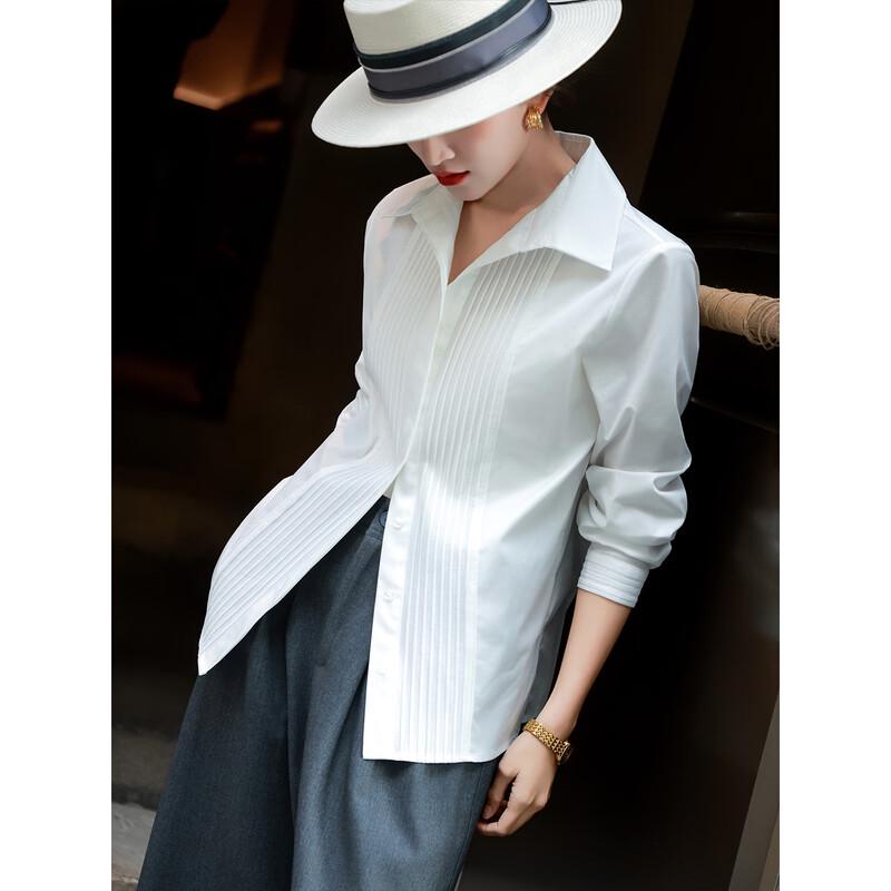 Lanseer 2026 Spring Minimalist Pleated Long Sleeve Shirt M