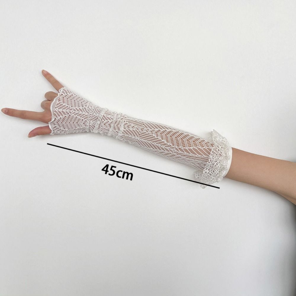 New Lace Fingerless Gloves Anti-UV Sunscreen Arm Sleeves Elastic Mesh Arm Guard Women