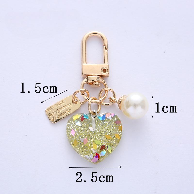 2pcs Bling Acrylic Heart Keychain Colorful Sequin Sweet Imitation Pearl Keyring for Women Girls Bag Decoration