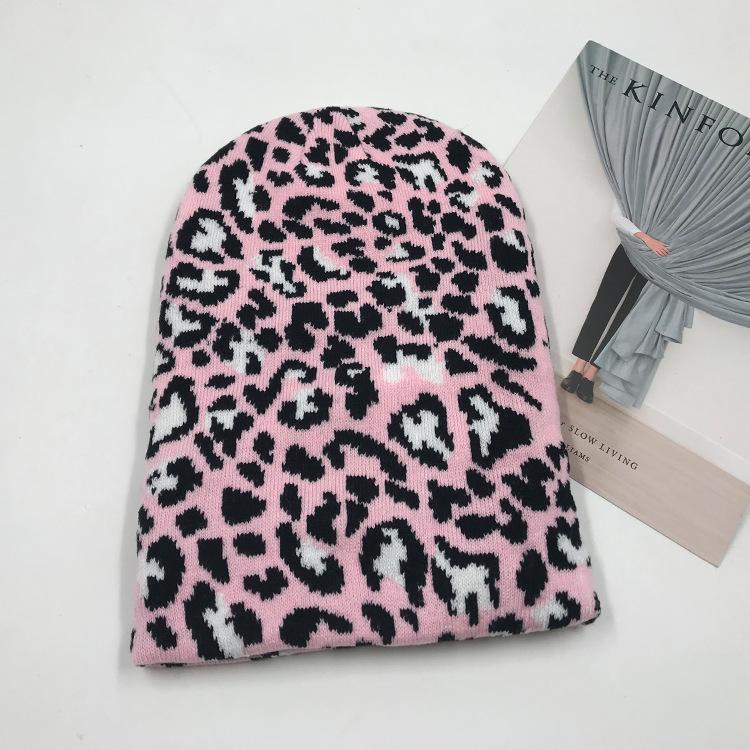 Wool Hat Female Leopard Print Knitted Elastic Warm Versatile Pullover Knitted Hat Autumn and Winter Thickened Ear Protection Hat Male