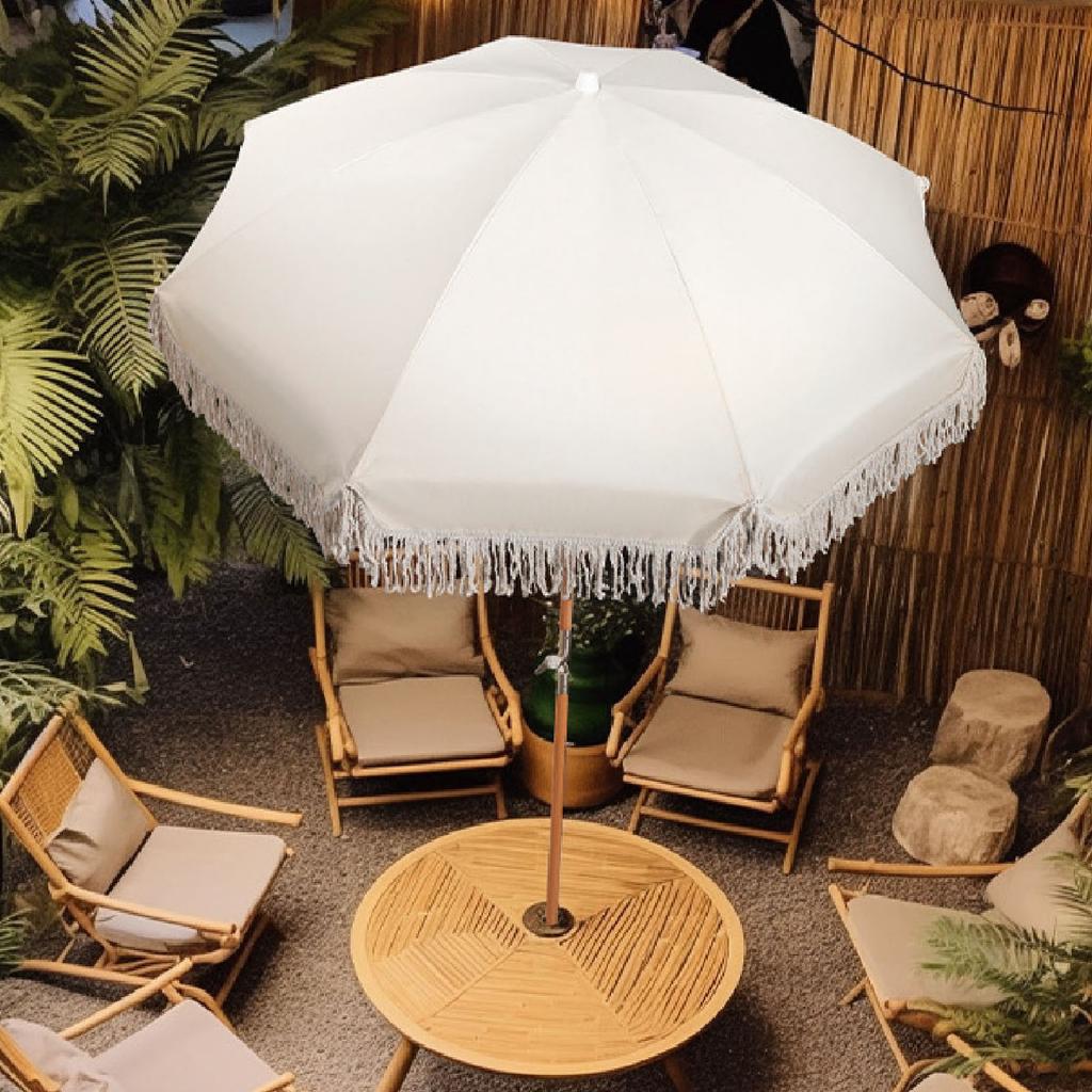 Patio Umbrella with Fringe 8 Fiberglass Ribs UV Proof Large Outdoor Table Market Umbrella for Garden Deck Backyard Pool
