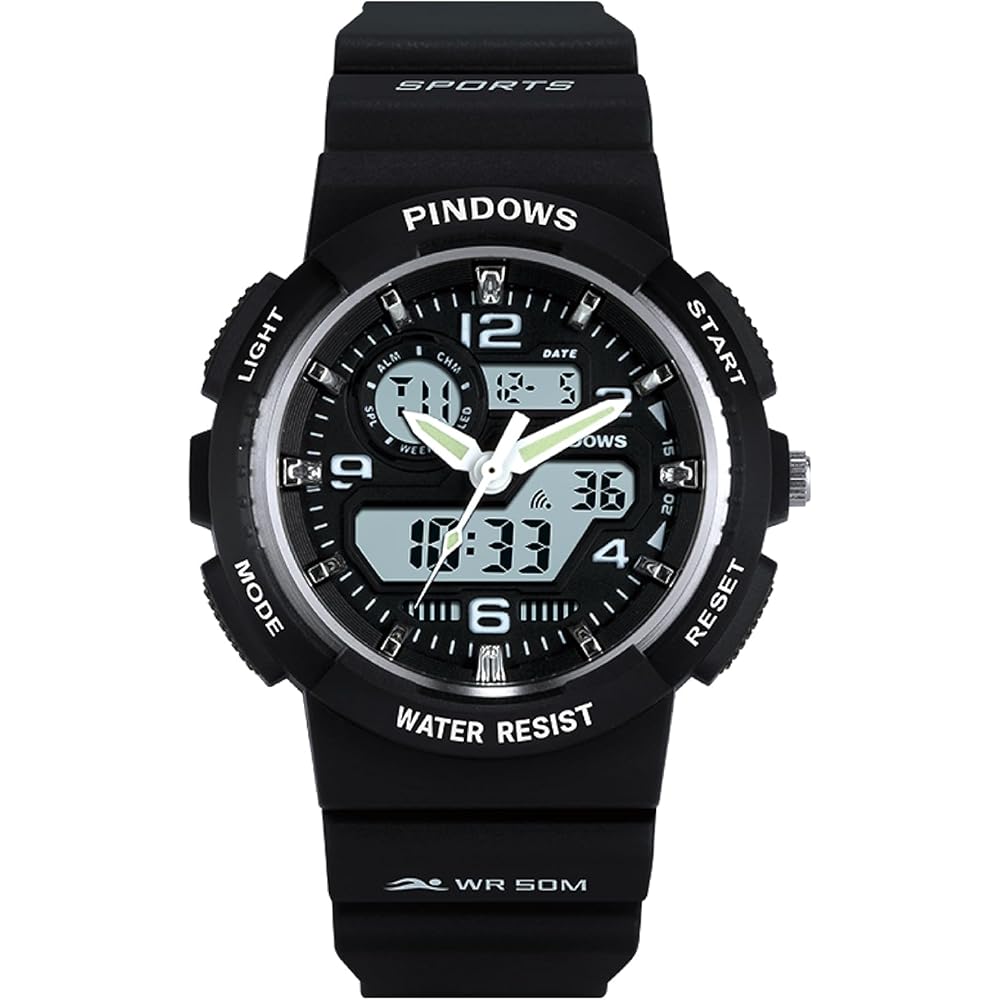 PINDOWS Women s Sports Watch Analog Digital LED Display 50m Waterproof Multi-Function Fitness Tracker for Running Hiking Outdoor Adventure