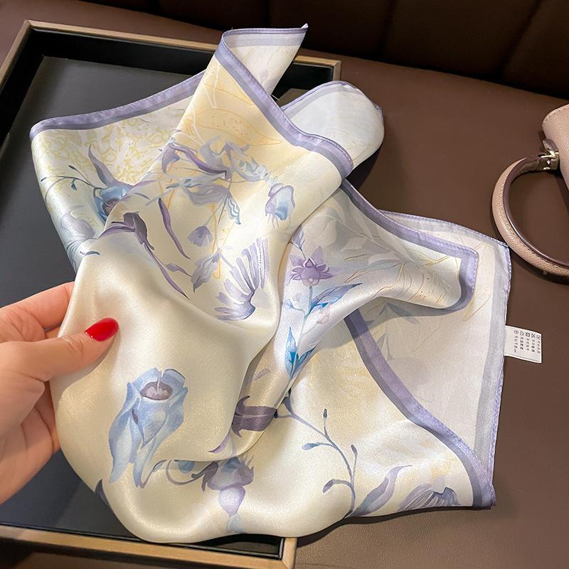 Literary and simple small fresh lilac 53 silk silk scarf women's neck protection small scarf tied bag decoration gift