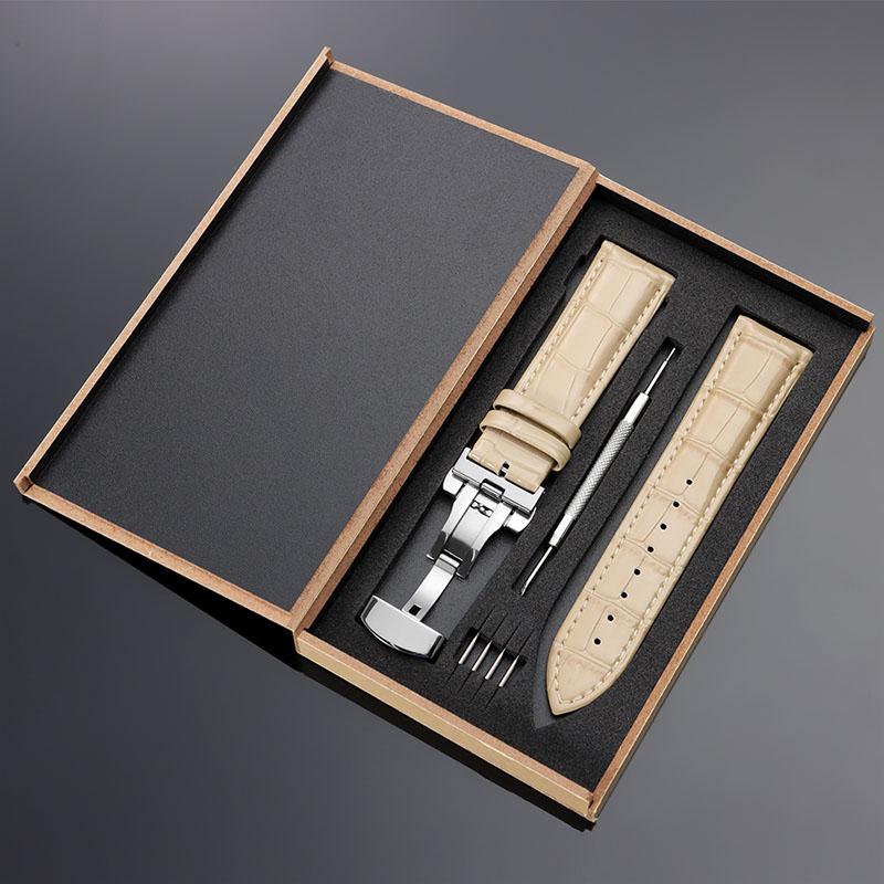 

Genuine Leather Watch Strap 12/14/16/18/19/20/21/22mm Cowhide Band Butterfly Clasp Bracelet with Wooden Box Exquisite Wristbnad 22mm