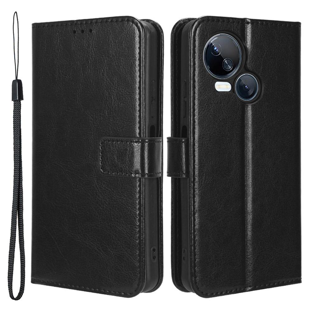 

For TECNO Spark 10 5G PU Leather Crazy Horse Texture Phone Cover Flip Stand Wallet Case Black