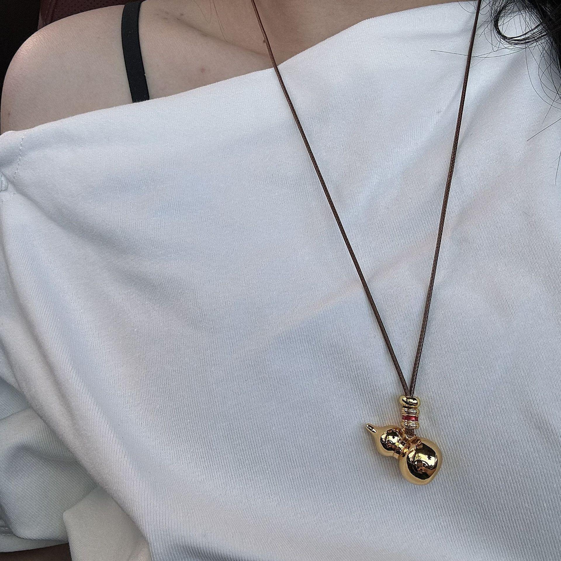Gold Gourd Necklace Long Pendant Wang Jiaer With Light Luxury High Sense Versatile Temperament Sweater Chain