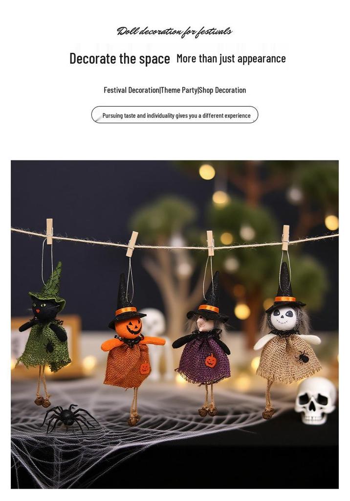 Cartoon Burlap Elf Pumpkin Doll Pendant for Halloween Decorations and Scene Dressing